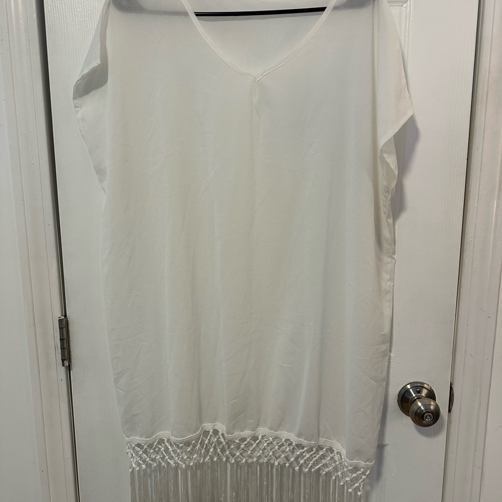 Sheer white bathing suit coverup